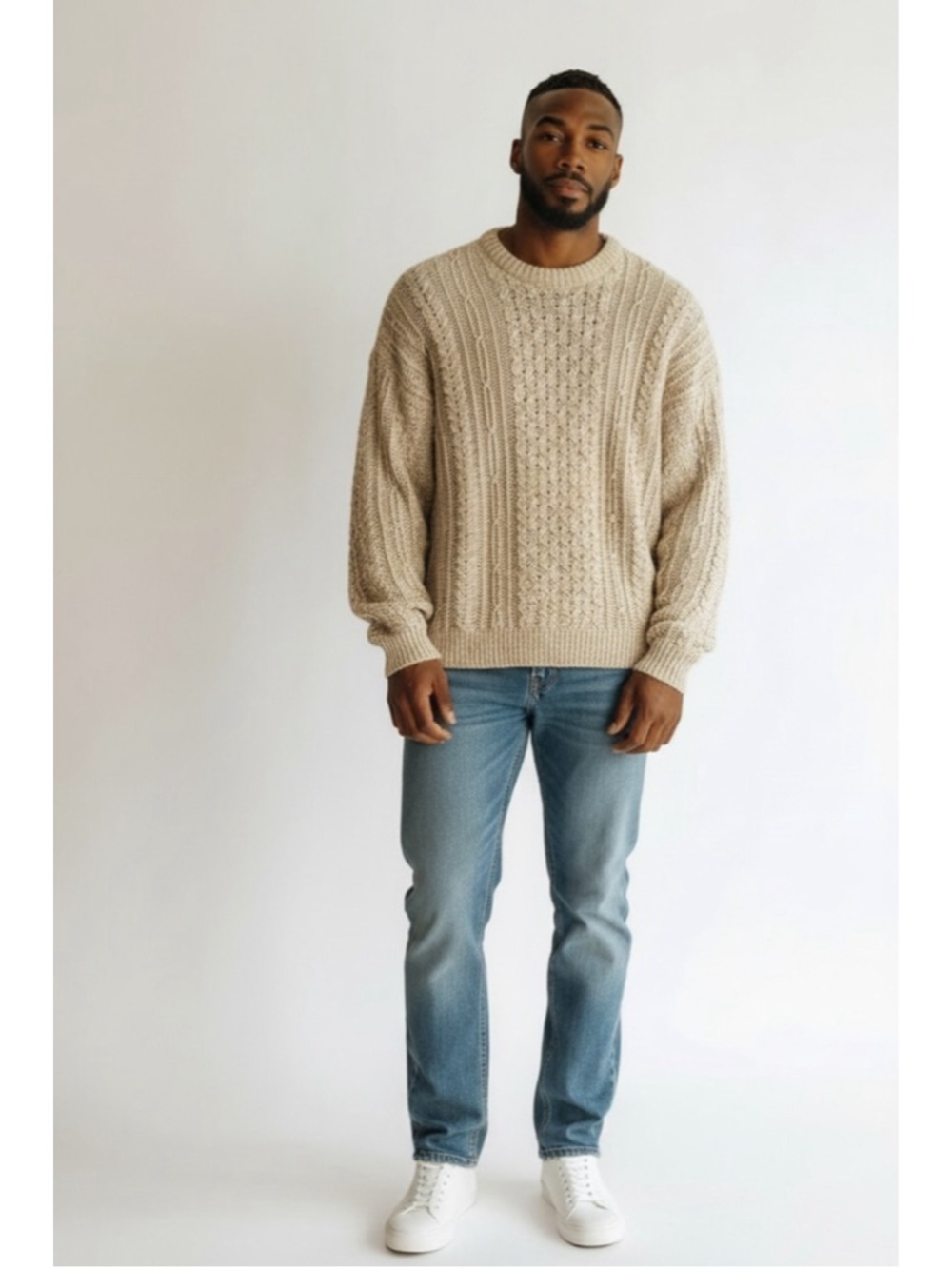 Blarney Woollen Mills Vintage 90s Ireland Aran Cable Knit Sweater Cotton Linen